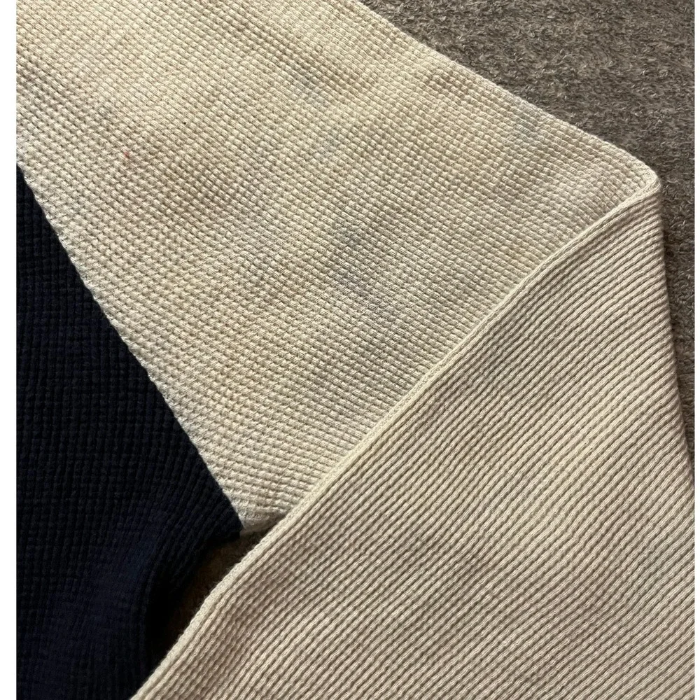 Banana Republic Mens Waffle Knit Raglan Hoodie Navy Blue Cream Small